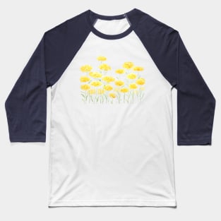 abstract yellow common yarrow flowers watercolor horizontal Baseball T-Shirt